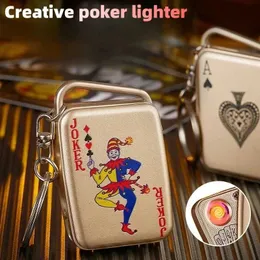 New Creative Metal Mahjong Poker USB Electric Lighter Outdoor Windproof Flameless Tungsten Wire Cigarette Lighter Men's Gift