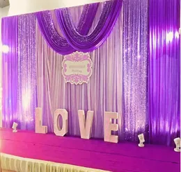 Decoration Party Event Decortion Sparkly Bling 3Mx6M Wedding Backdrop curtains with Silver Purple Sequins swag Celebration Stage Performance