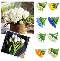 장식용 꽃 10pcs Real Touch Pu Tulips 인공 가정 정원 침실 웨딩 장식 Flores Artificiales Para Decoracion Hogar