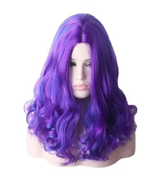 WoodFestival Synthetic Hair Cosplay Wig Wigs Wigs Ombre Wavy Purple Colored Blue Medium Length Midlle Hairline10869884437214