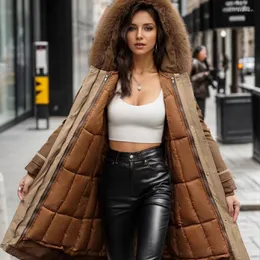 Casacos de trincheira femininos Pai supera sobre o joelho longo inverno rosto ativo tanque interno com algodão grande gola de lã estilo roupas na moda