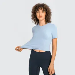 Lu New Women's Yoga Clothes Wireless Fiess Sports fritid Rund hals Slim Outdoor Trend Kortärmad