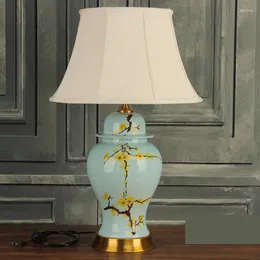 Table Lamps Chinese Style Ceramic Lamp Living Room Study Antique All Copper Hand Painted Plum Blossom Bedroom Bedside