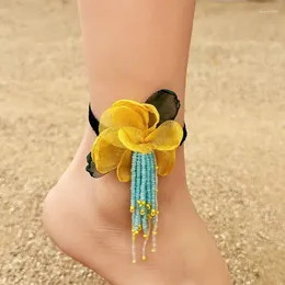 Anklets Bohemian Lace Flower Anklet For Women Fashion Exaggerated Luxurious Tassel Beach Party Daily Casual Stretch Women's Foot Jewelry