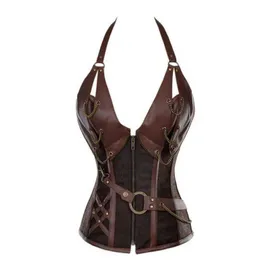 Levererar vuxen medeltida viking pirat kostym kvinnor gotisk riddare korsett halloween cosplay steampunk läderhalter väst metall cuirass y08