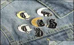 Булавки брошы Pinsbrookes Jewelry Moon Black Cat Emale Pin