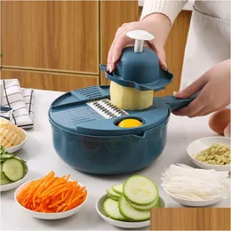 Fruktgrönsaksverktyg Fruktgrönsaksverktyg 12 I 1 Kök Mtifunktion Slicer Cutter Sallad Utensils Chopper Carrot Potato Manual Sh Dhvch