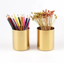 Pots 400ml Nordic style brass gold vase Stainless Steel Cylinder Pen Holder for Stand Multi Use Pencil Pot Holder Cup contain SN941
