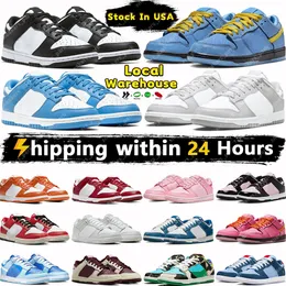 US Stock Designer Running Shoes Local Warehouse Low Sneakers White Black Panda Argon Gray Fog Photon Dust Triple Pink UNC Team Gold Mens Womens Sports Trainers