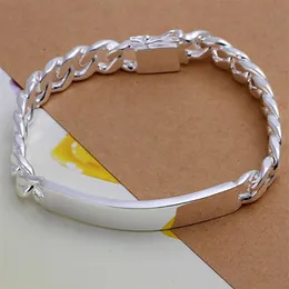 Gift 925 Silver 10m läderarmband - Men DFMCH181 Helt ny Sterling Silver Plated Chain Link Gemstone Armelets High G213A