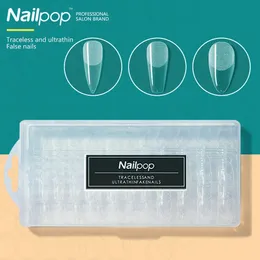 Nailpop False Nails mit Designs kurzer Acrylmandel/Sarg Full Cover -Gel X Tipps Drücken