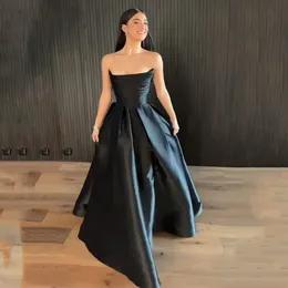 Vestido elegante de concurso noturno preto 2024 sem alças cetim inchado de uma linha de festa formal de festa