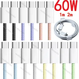 Fast Quick Charging 60W 3A C to C Fabric Nylon USB C Type c Charger Cable Cables 1M 3ft 2m 6Ft For Samsung S23 S24 Utral Htc Xiaomi Huawei Android phone