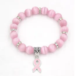 Pack Brustkrebs-Bewusstseinsschmuck, weiß-rosa Opal-Perlenarmband, Band-Charm-Armbänder, Armreifen, Armbänder207K