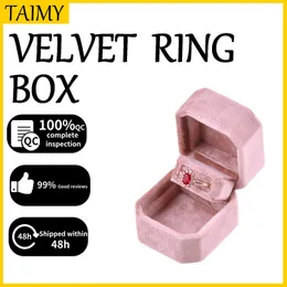 Taimy Custom Anpassa Wedding Ring Box Plush Velvet Jewelry Box -förslag Bröllopsceremoni Lover Gift Clamshell Fall 231227