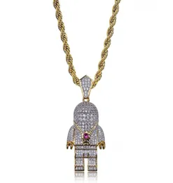 Collana Hip Hop Street placcato oro color argento Collana astronauta con micro pavé di zirconi Collana con ciondolo astronauta ghiacciato per uomo7371081