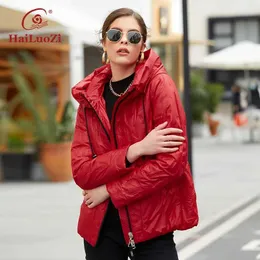 Women's Down Parkas Hailuozi New 2022 Spring Fashion Women Coat Short Slim autumn Jacket Classic Solid Color Bio Cotton Zipper Hood Parkas 7051 J231227