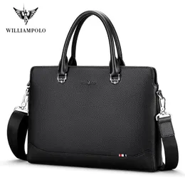 Портфели Williampolo Мужская сумка модная кожаная сумка для плеча мужчина бизнес -портфель для 14 -дюймового ноутбука повседневная сумочка с большой способностью мужчина