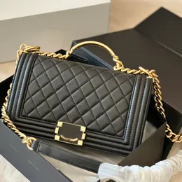 Çocuk moda bayan omuz çantası 25cm havyar torba deri elmas ekose altın donanım metal toka üst lüks el çantası matelasse zincir crossbody çanta makyaj çantaları çanta