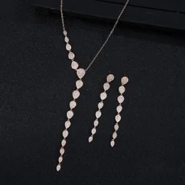 Earrings & Necklace Luxury Long Leaf Pendant Cubic Zirconia Wedding Jewellery Sets For Women Water Drop African Dubai Brides2pcs J260v