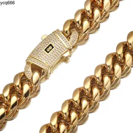 Modelager Mens 18k guld VVS rostfritt stål Miami kubansk länkkedja halsband