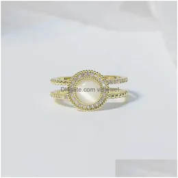 Anéis de cluster Ins requintado anel de opala de luxo para mulheres charme micro incrustado zircão camadas duplas casamento bague anillos bijouxcluster d dhoqh