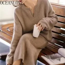 Abiti da lavoro OCEANLOVE Gonne Set lavorato a maglia Autunno Inverno Spessore caldo Solido Set due pezzi per le donne Moda coreana Conjuntos Cortos Elegante