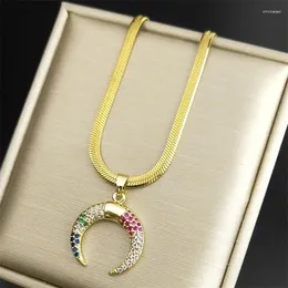 Pendant Necklaces Korean Zircon Crescent Moon Necklace For Women Stainless Steel Gold Color Clavicle Chain Wedding Party Jewelry Birthday