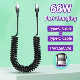 PD 66W Fast Charging Type C to Type-C 5A Cable For Samsung Xiaomi Redmi OnePlus Phone Charger Spring Telescopic Car USB C Cable 1M/1.5M