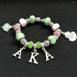 Fili Fatti a mano Sorority greca Bracciale in cristallo rosa verde con lettera Mappa Scudo Raccordi Ciondolo Fascino Braccialetti originali