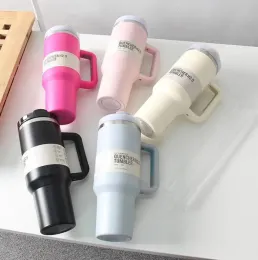 ABD Stok Camelia Pembe Gradient H2.0 40 oz Paslanmaz Çelik Tumbler Silikon Saplı Kapaklı Saman Saman Seyahat Araba Kupaları Soğuk Su Şişeleri İçmeye devam edin