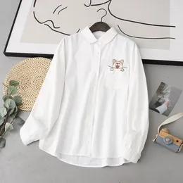 Blusas femininas mulheres camisas brancas cão desenhos animados bordado manga longa senhora tops roupas femininas