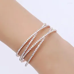 Braccialetti con strass di cristallo 4 linee intrecciate in argento placcato e pistola in metallo nero con gioielli spalancati per le donne