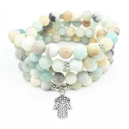 SN1351 2018 Mala-Armband, modisches Damen-Armband, natürlicher 8 mm Amazonit, 108 Mala, Hamsa-Charm, Yogi-Halskette2960