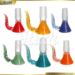 14mm 18mm Male Bong Bowl Piece Colorful Handmade Glass Bowl Hookah Smoking Accessories with Horn Handle