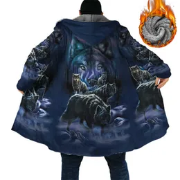 Herrgravrockar Vintermode män kappa anpassade namn infödda krigare 3d tryck tjock fleece huva kappa unisex casual varm cape coat dp31 yq231016