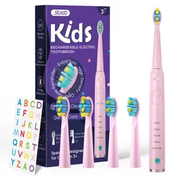 SG-2303 Kids Electric Tooth Brush för 6 års 5 lägen Uppladdningsbar IPX7 Vattentät kraft Sonic Tandborste Ersättningshuvud 231227