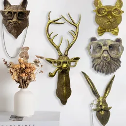 Wall Mounted Hooks Bronze Animal Deer Head Storage For Clothes Hat Scarf Rack Background Decorative Retro Figurines 231227