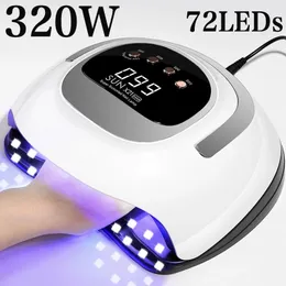 320W 72LEDS kraftfull nagelorkare med stor pekskärm LED -nagellampa för härdning av all gel nagellack professionell torklampa 231227