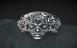 Exclusivo 316l Aço inoxidável de aço pesado Skull Ring Mandala Flor Santa Muerte Biker Jóias Tamanho 7 147145921