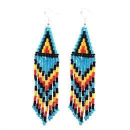 Pendientes colgantes con cuentas de semillas de colores para mujer, aretes largos con patrón Triangular, borlas con cuentas, joyería para las orejas para Festival Indígena Africano