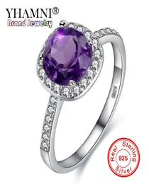 Yhamni Orijinal 100 saf 925 Sterling Gümüş Yüzük Doğal Blueeredpurwhite 1ct 6mm CZ Zirkon Yüzük Düğün Takı E555232368094