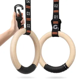 Ribbon Dance Ribbon 28mm32mm Wooden Gymnastic Rings with Adjustable Number Straps Pull Up NonSlip for Crossfit training 230608