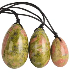 Yoni Ovos Perfurados Natural Unakite Jade Ovo 3pcs para Massagem Bolas Vaginais Exercício de Assoalho Pélvico Esfera de Cristal Pedra de Cuidados de Saúde2207185