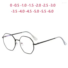 Солнцезащитные очки, многоугольные очки для близорукости, готовые женские и мужские очки с анти-синим светом, студенческие ретро-очки для короткого вздоха, диоптрии 0 -0,5 -1,0 до -6,0