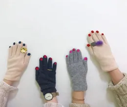 Fem fingrar handskar japanska kvinnor roliga nagelmönster broderier vinter varmt tjockare faux ull cykling som driver fast färg mittens8478957