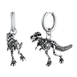 U7 rostfritt stål dinosaurie dingle örhänge 18k guld svart färg punk tyrannosaurus rex skelett ben rock unisex man örhängen 231227