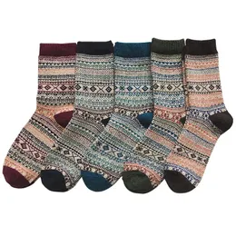 5 par mody Winter Men Socks Vintage Christmas Grube wełniane kolorowe sockrzysty sockro