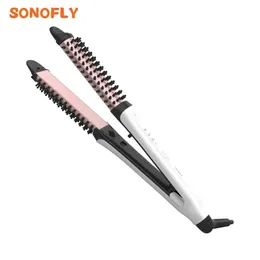 교정기 Sonofly yueli 2 in1professional Hair Curler Ceramics Care Hair Straightener Comb 3 온도 Antiscald 스타일링 도구 JF531