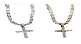 Iced Out Кулон циркона с 4 -мм теннисной цепной ожерелье Мужчины Женщины хип -хоп драгоценности золото серебро CZ Set1101019